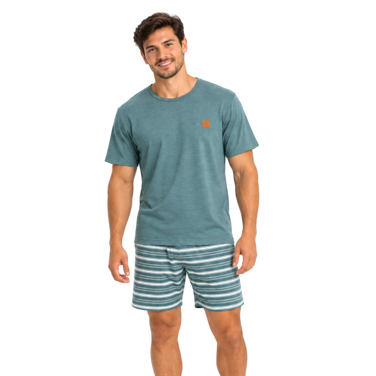 Pijama Masculino Curto Listras Verde Estornado