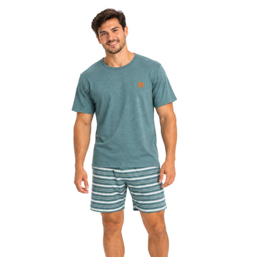 Pijama Masculino Curto Listras Verde Estornado