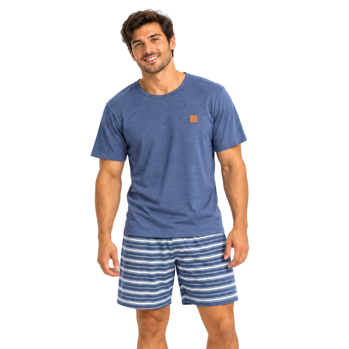Pijama Masculino Curto Listras Azul Estornado