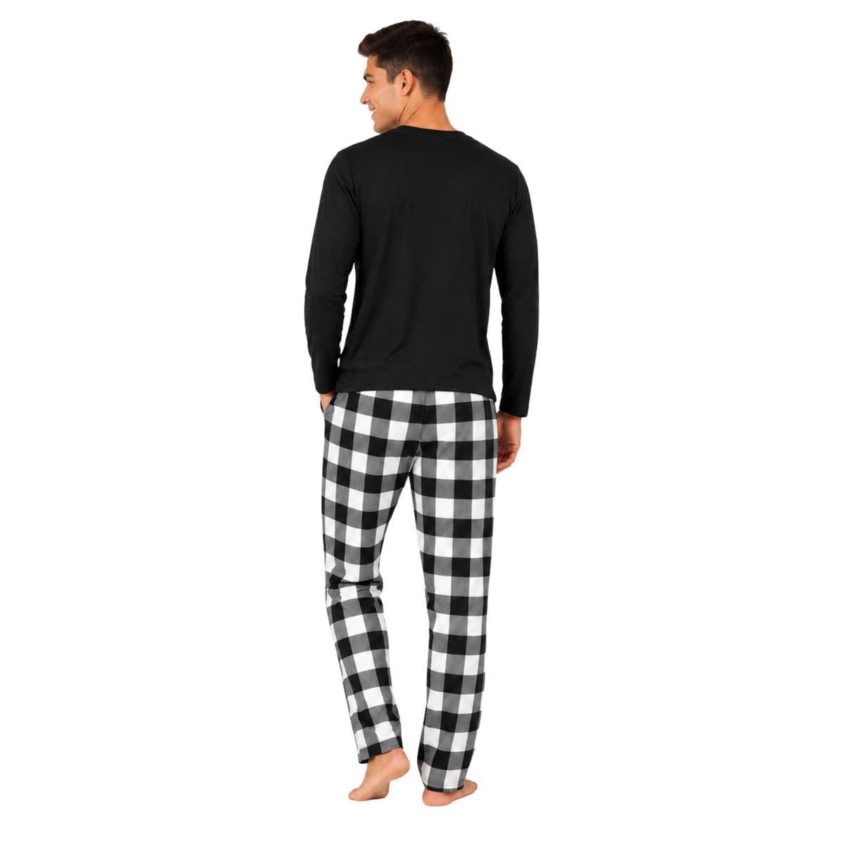 Pijama Masculino Longo Suede Casal Xadrez Preto