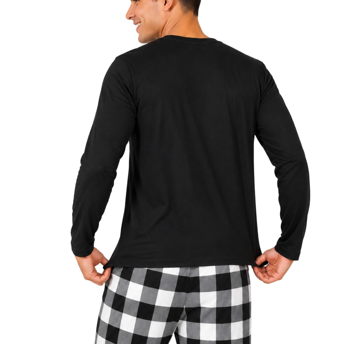Pijama Masculino Longo Suede Casal Xadrez Preto