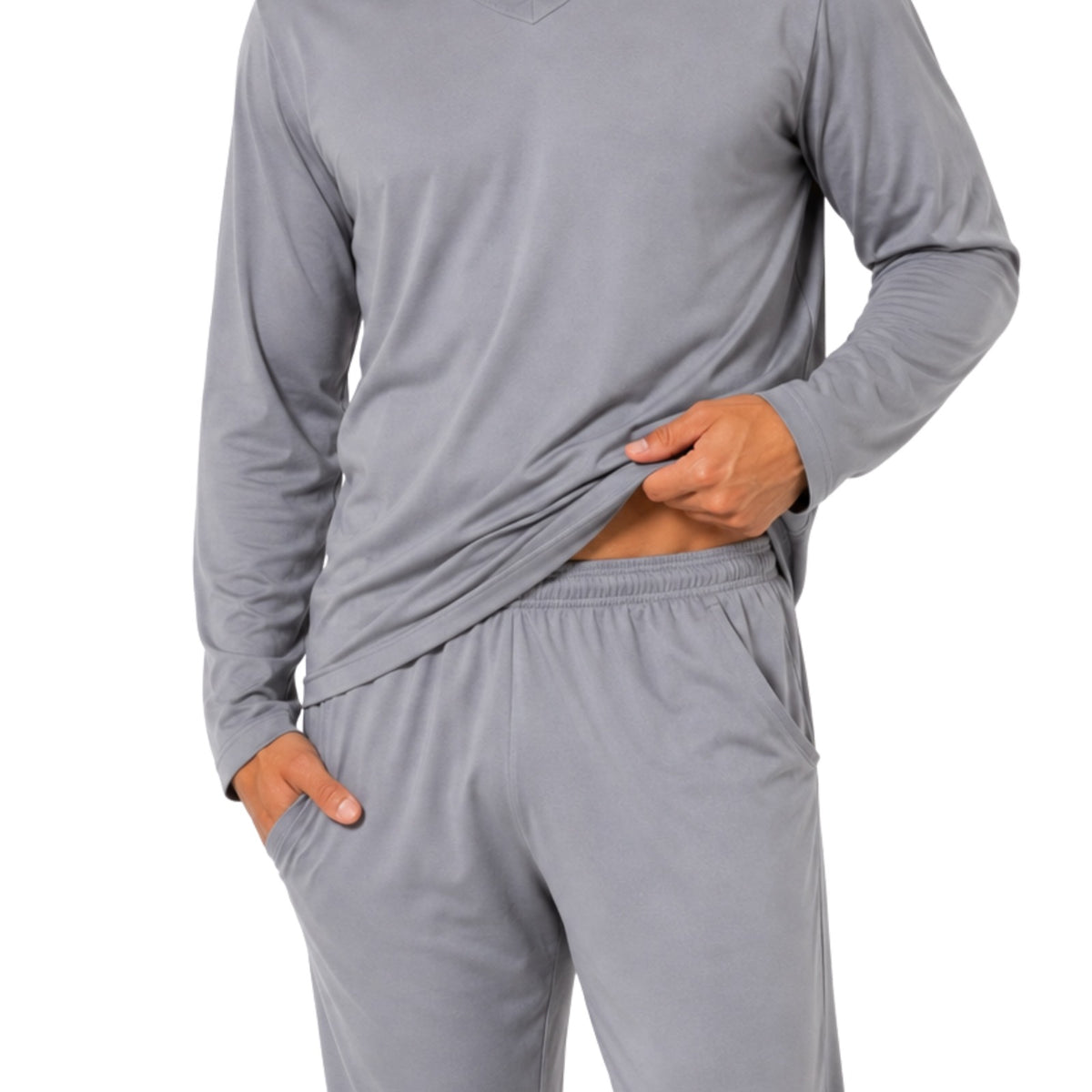 Pijama Masculino Longo Suede Liso Cinza