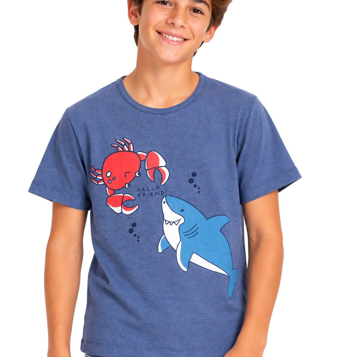 Pijama Masculino Juvenil Mescla Hello Friend Azul Estornado