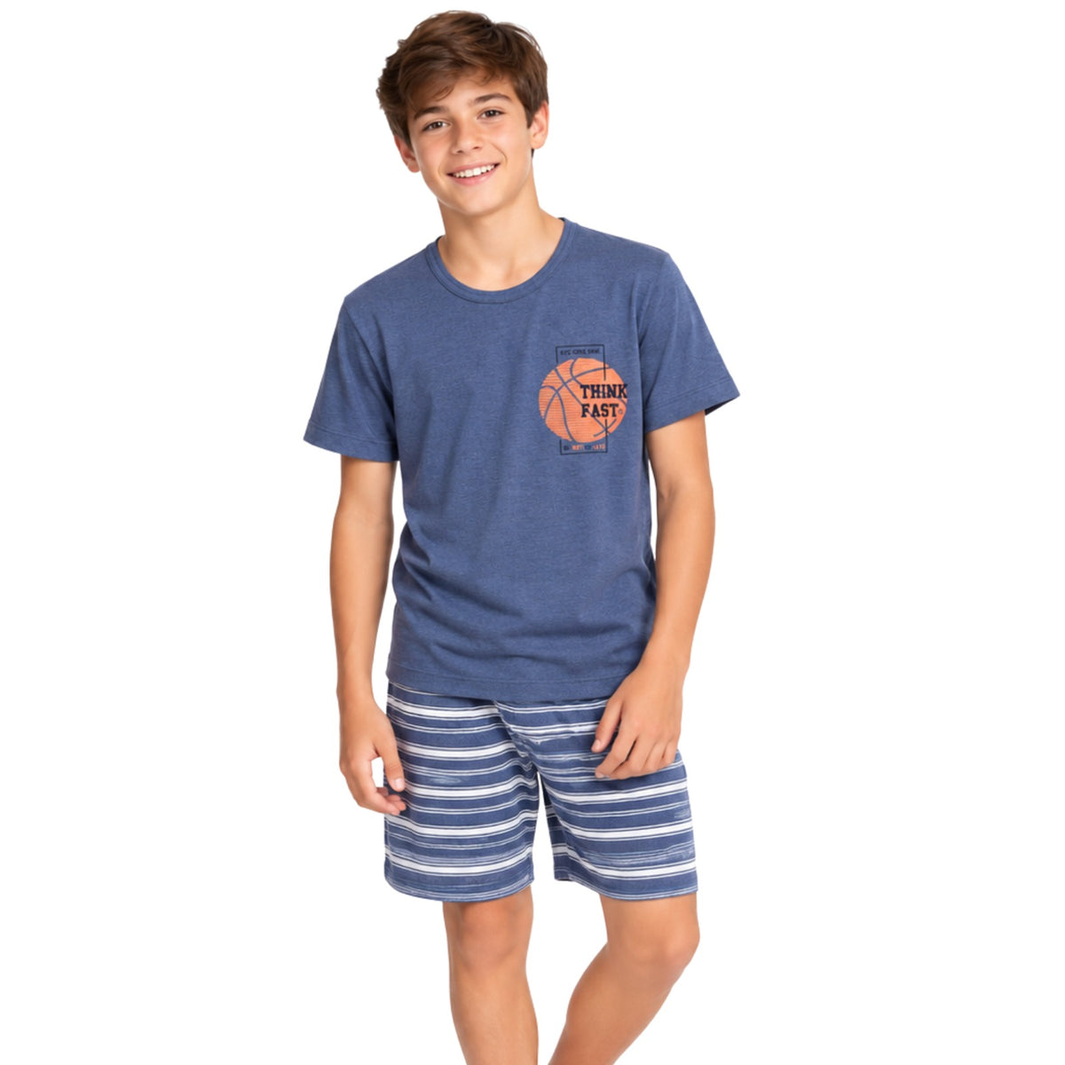 Pijama Masculino Juvenil Mescla Think Festa Azul Estornado