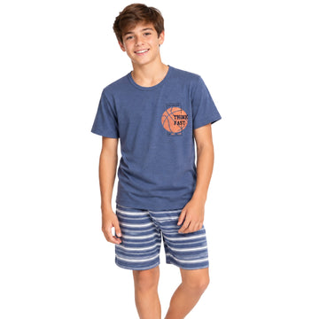 Pijama Masculino Juvenil Mescla Think Festa Azul Estornado