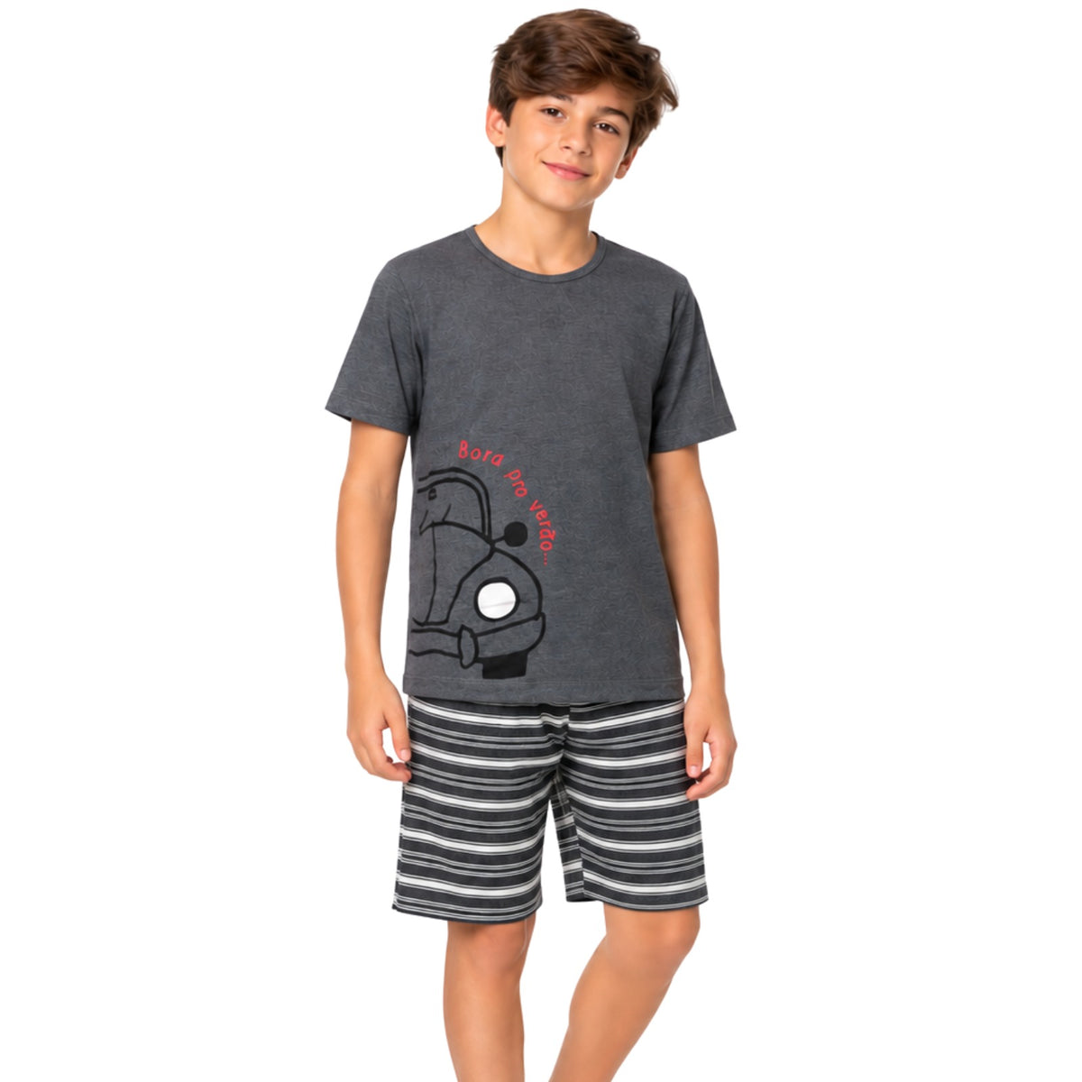Pijama Masculino Juvenil Mescla Chumbo Verão