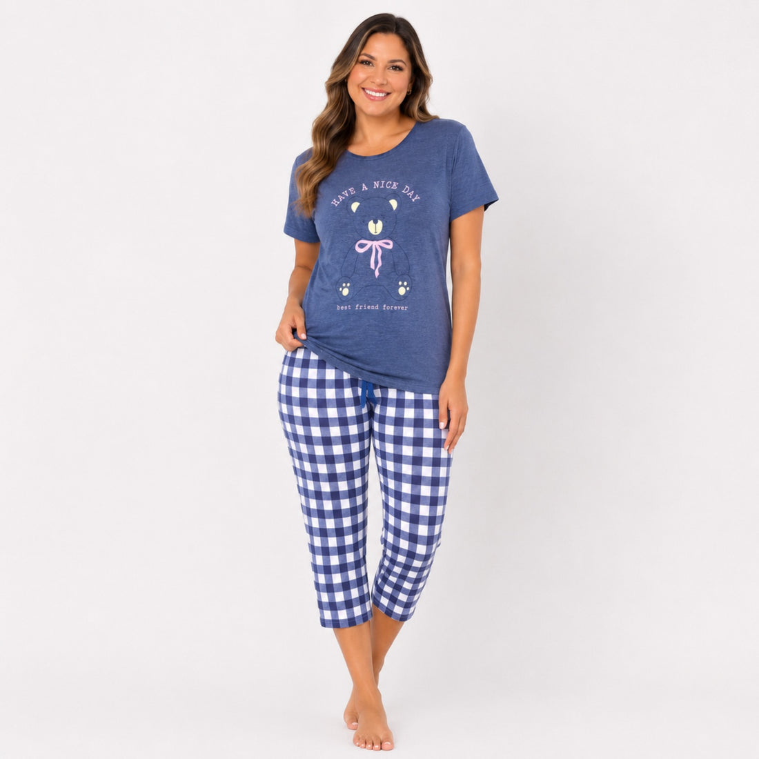 Pijama Feminino Pescador Xadrez Azul Plus