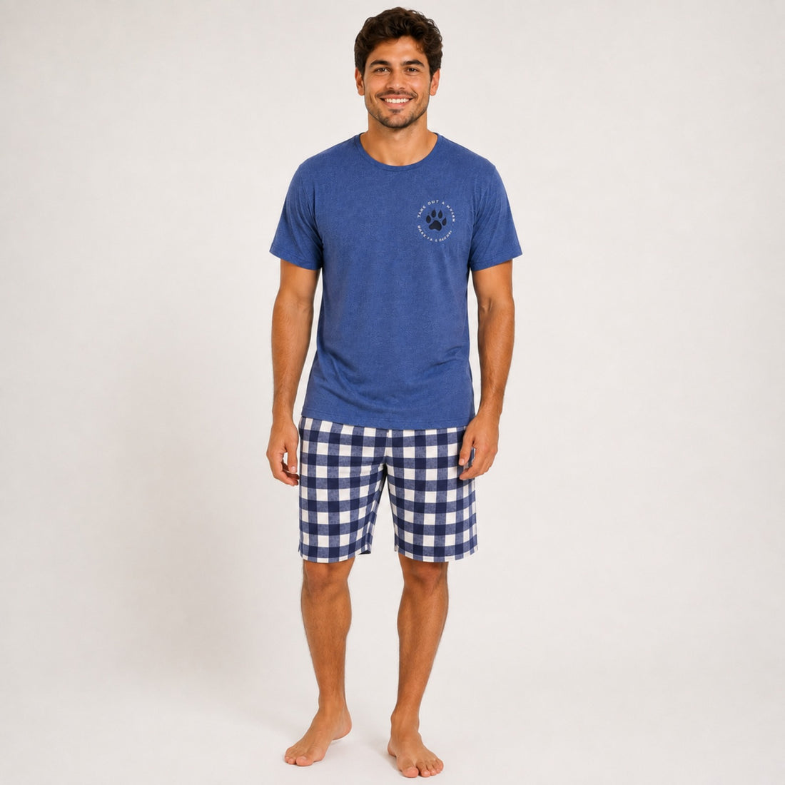 Pijama Masculino Curto Xadrez Estonado Plus